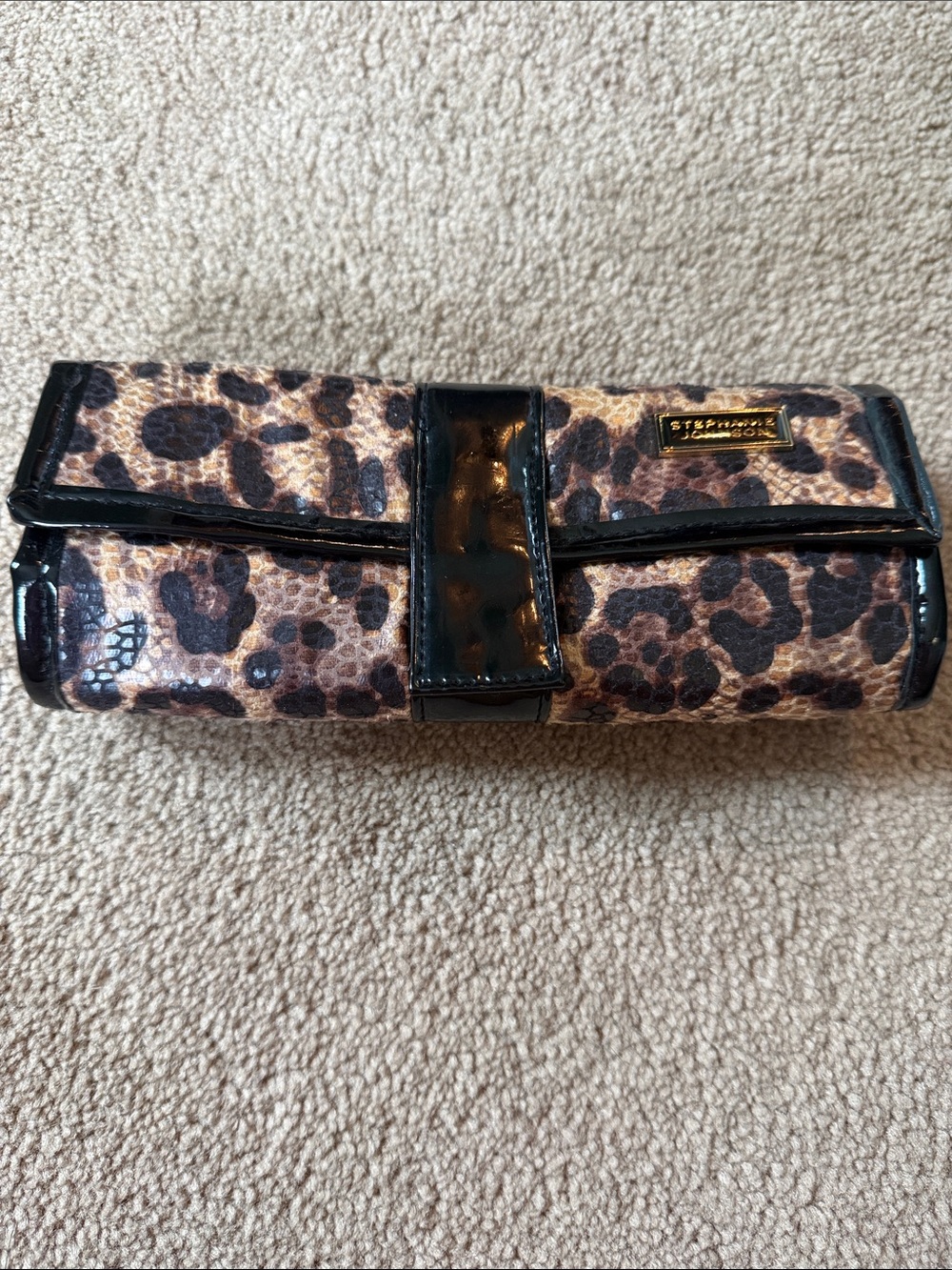 Stephanie Johnson Leopard Print Roll-Up Jewelry Case in Black and Brown